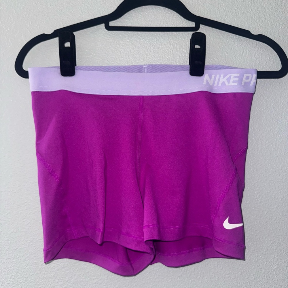 Nike Pro Violet and Lilac Shorts swoosh